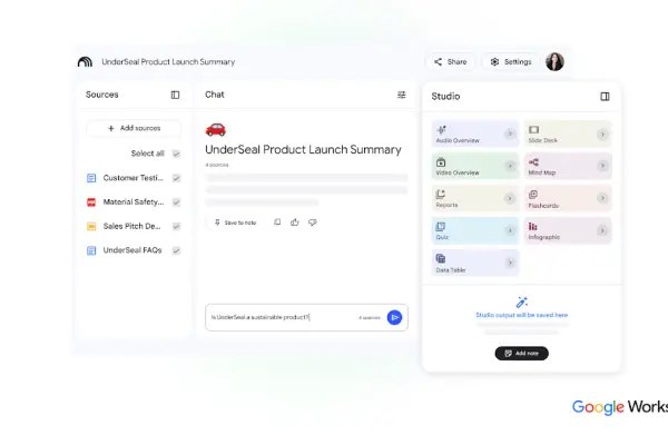 لقطة ل واجهة الاستخدام الخاصة ب أداة Gemini Notebook