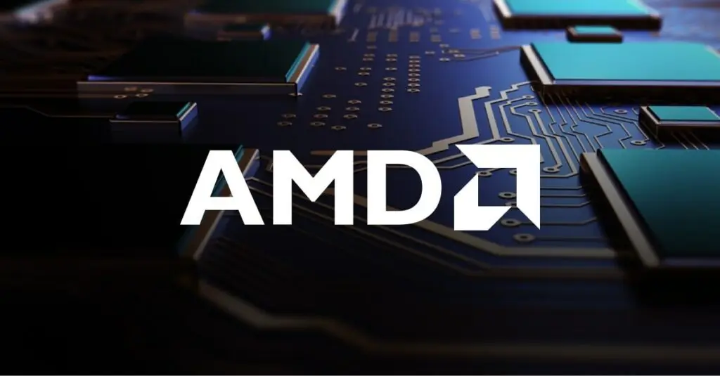 شعار AMD على لوحة إلكترونية لدعم الذكاء الاصطناعي