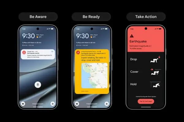 شاشات عرض نظام Android لتنبيهات الزلازل وإرشادات السلامة