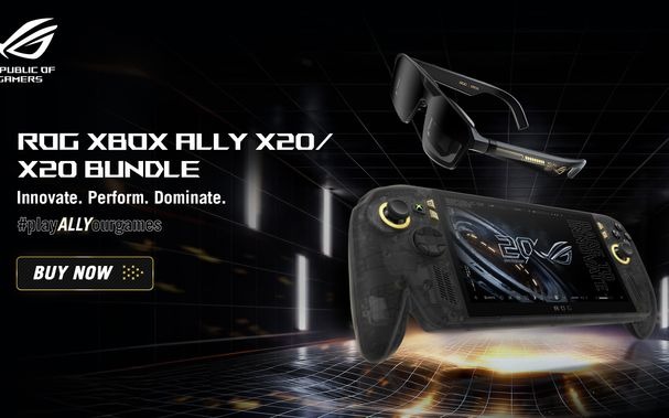 صورة تسويقية لجهاز ROG XBOX Ally X20 مع الملحقات
