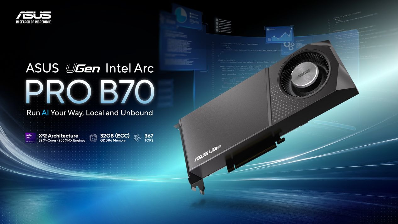 صورة تسويقية رسمية لمسرع الذكاء الاصطناعي ASUS UGen Intel Arc Pro B70