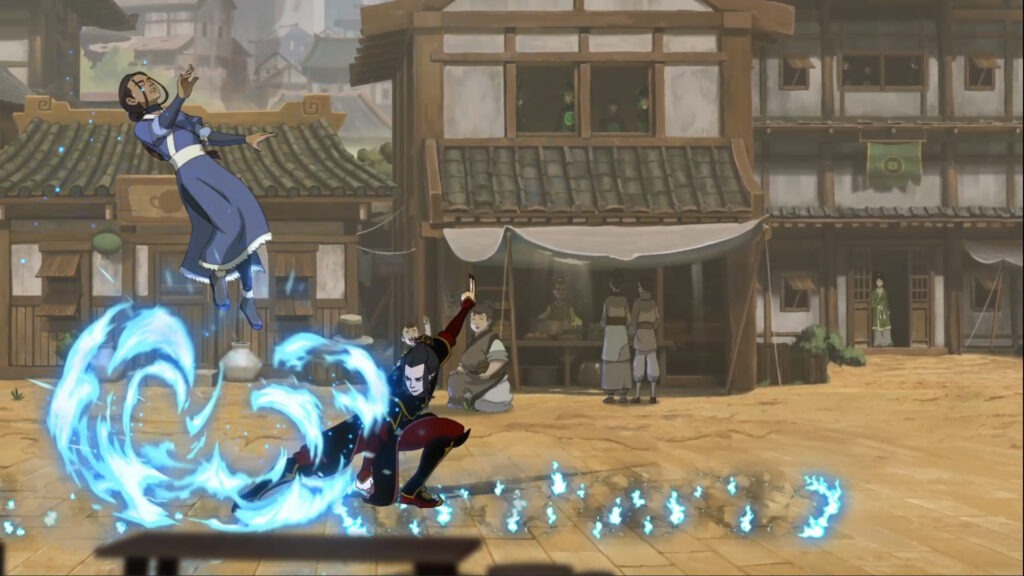 مشهد قتالي من لعبة Avatar Legends يظهر شخصيات تستخدم القوى