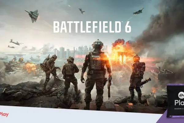 صورة ترويجية للعبة Battlefield 6 مع شعار خدمة EA Play