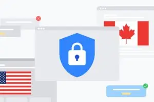 رسومات توضيحية تعبر عن إجراءات الحماية والأمان في إعلانات Google