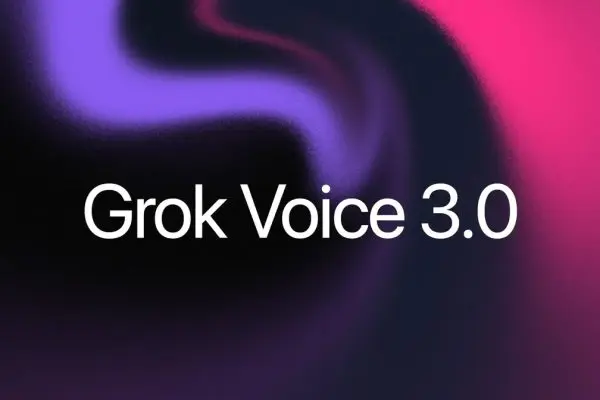 تصميم رسمي يوضح اسم Grok Voice 3.0 على خلفية ملونة