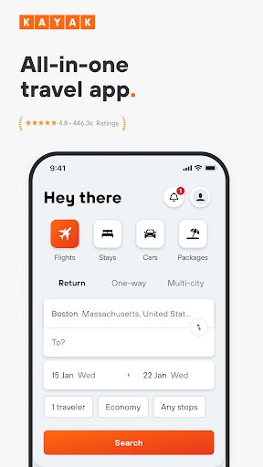 لقطة شاشة من تطبيق KAYAK