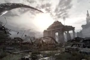 مشهد من لعبة Metro Redux يظهر عالماً مديراً مدمراً
