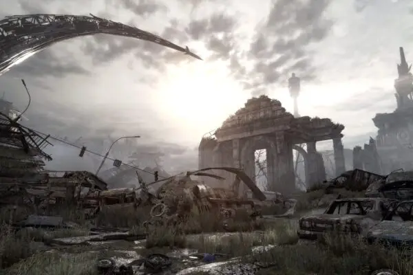 مشهد من لعبة Metro Redux يظهر عالماً مديراً مدمراً