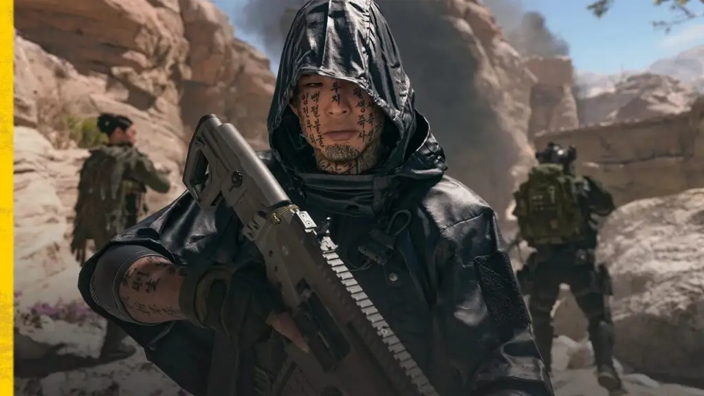 صورة رسمية لشخصية من لعبة Modern Warfare 4 مع سلاح