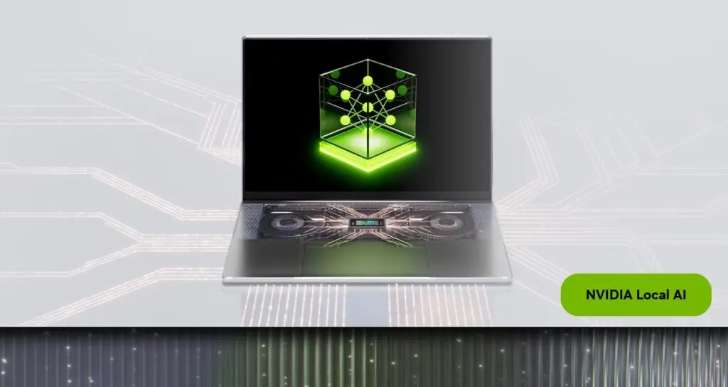 حاسوب محمول يظهر واجهة NVIDIA RTX Spark وتقنيات الذكاء الاصطناعي