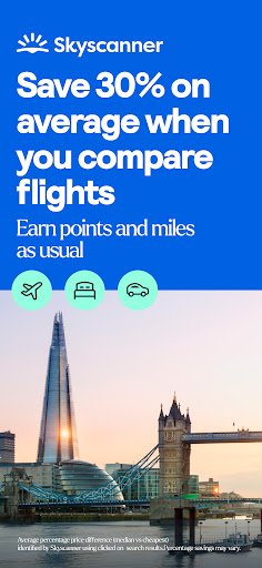 لقطة شاشة من تطبيق Skyscanner Flights Hotels Cars