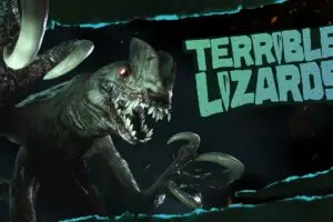 صورة تسويقية ترويجية للعبة Terrible Lizards تظهر فيها شخصية مرعبة