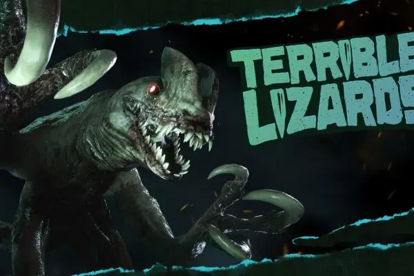 صورة تسويقية ترويجية للعبة Terrible Lizards تظهر فيها شخصية مرعبة