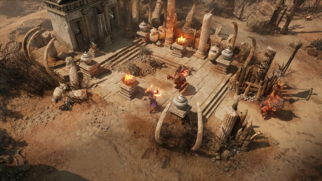 لقطة شاشة من لعبة Titan Quest II تظهر بيئة أثرية أصلية