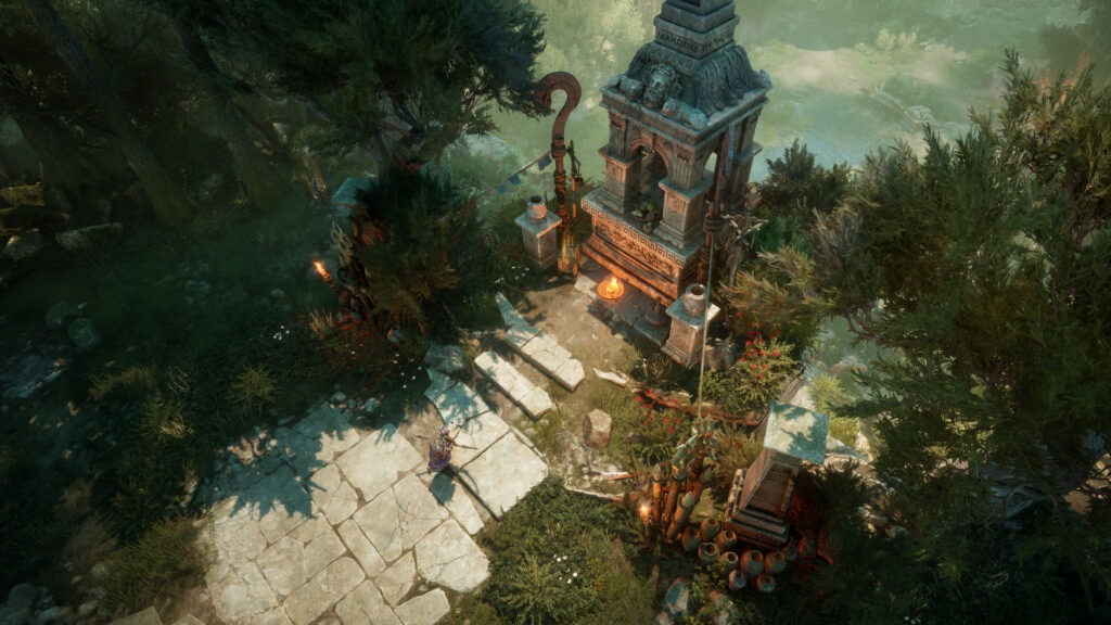 لقطة شاشة من داخل لعبة Titan Quest II تُظهر بيئة أثرية