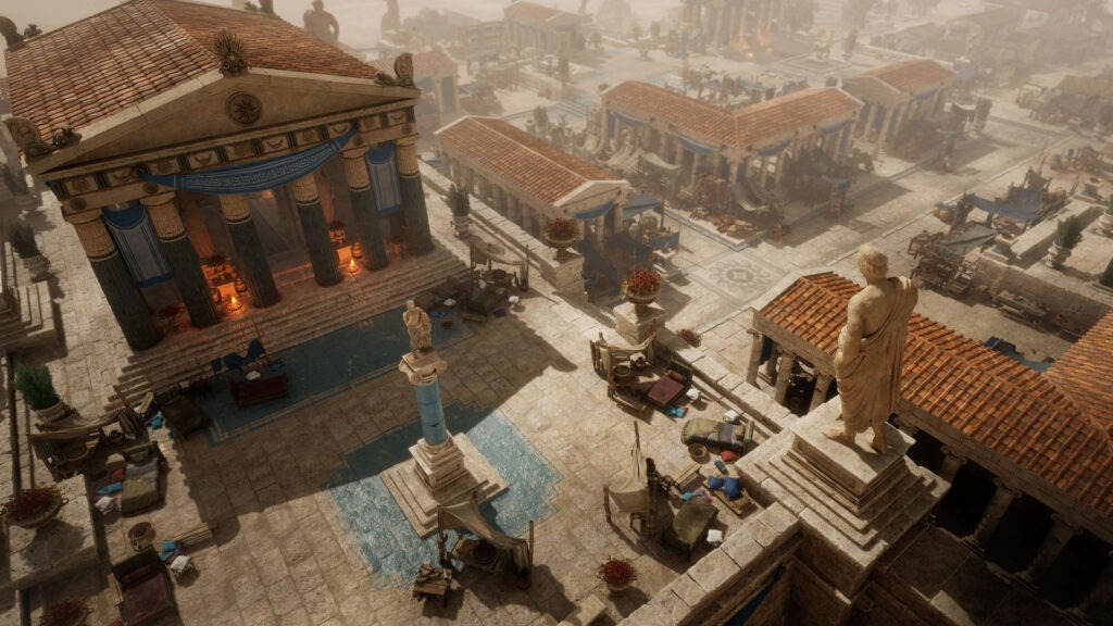 لقطة من داخل لعبة Titan Quest II تظهر المعالم اليونانية القديمة