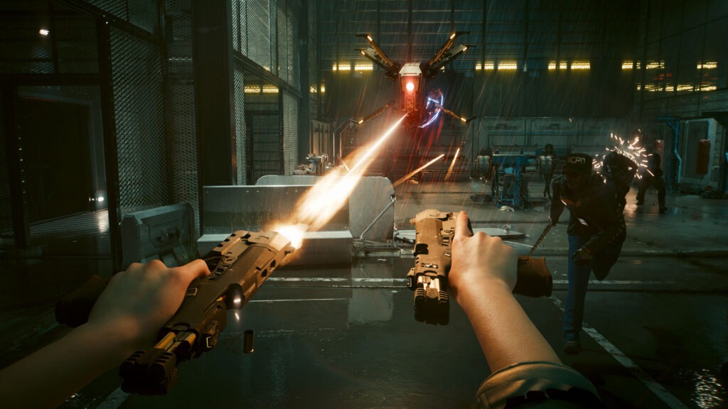 صورة من داخل لعبة Cyberpunk 2077 توضح المعارك وأجواء اللعبة
