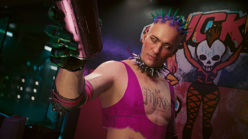 لقطة شاشة من لعبة Cyberpunk 2077 تظهر شخصية داخل اللعبة