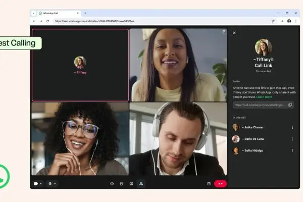 واجهة مكالمات الفيديو الجماعية في WhatsApp على متصفح الويب